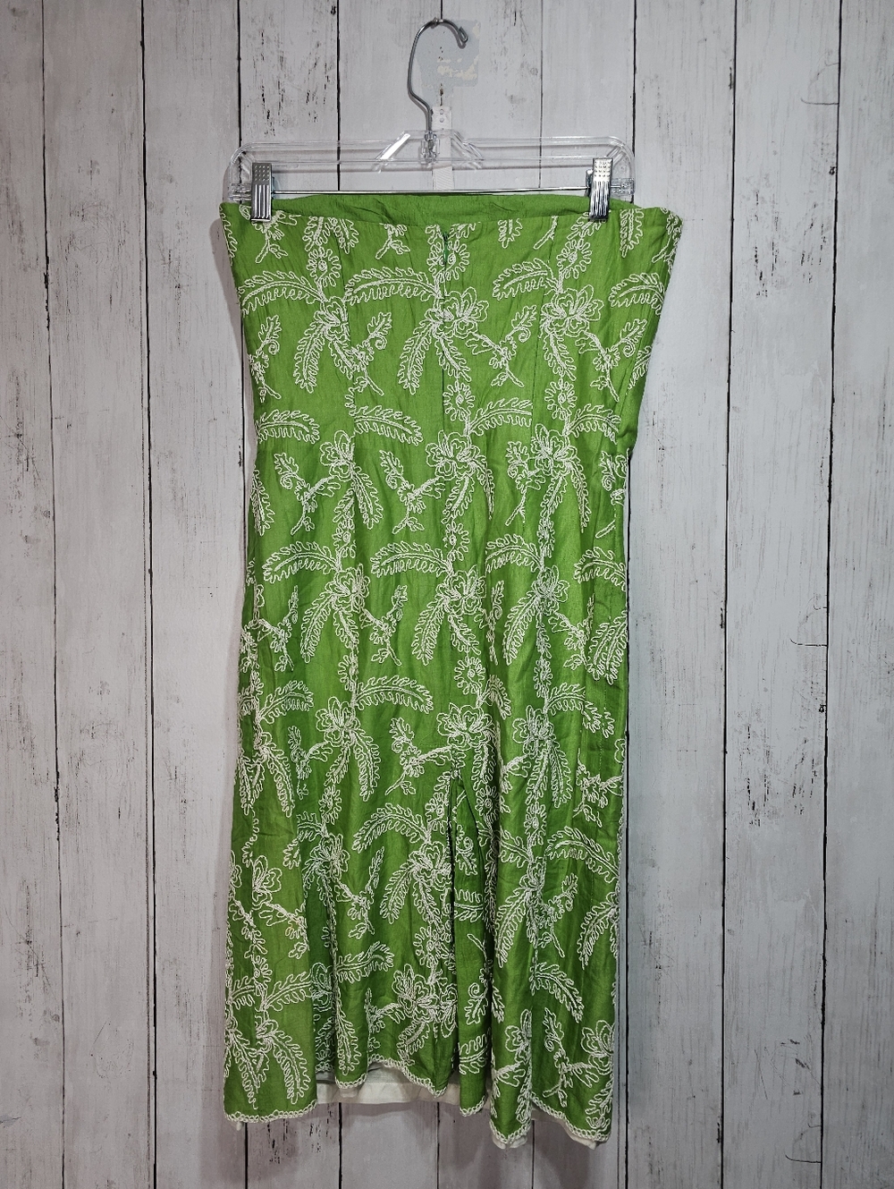 Milly Of New York Women’s Green  Embroidered Cotton Strapless Dress Size 8. - Picture 8 of 12